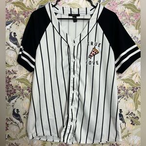 Forever 21 Black and White Striped Button Down Top